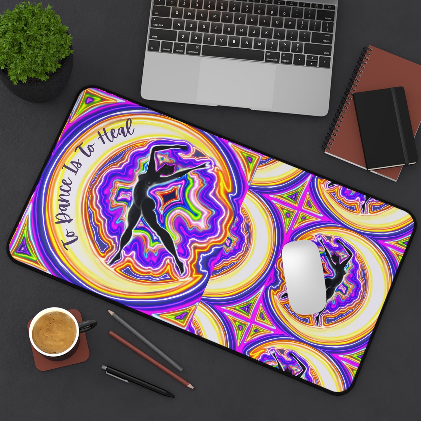 Desk Mat - Vibrant Florescent Moon Goddess To dance is to heal Design