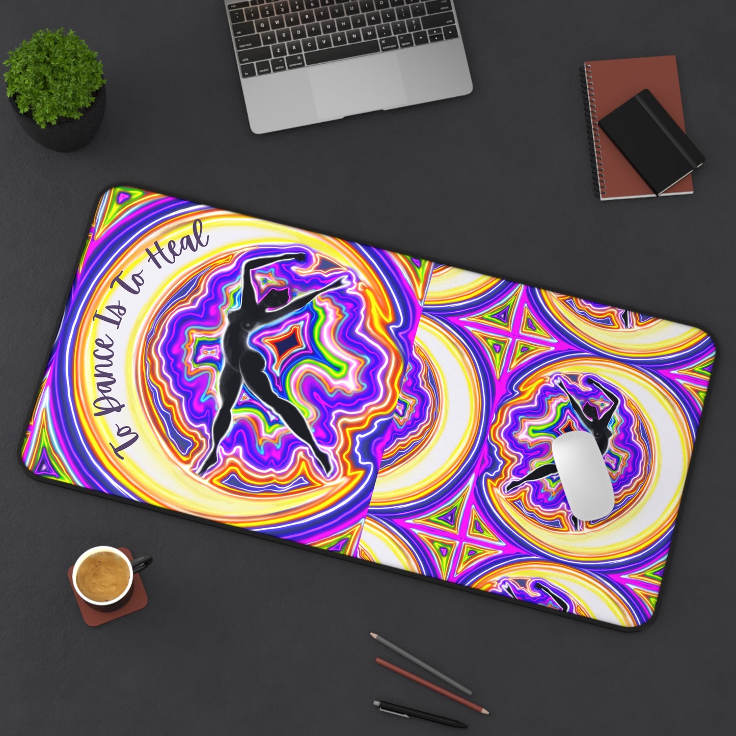 Desk Mat - Vibrant Florescent Moon Goddess To dance is to heal Design
