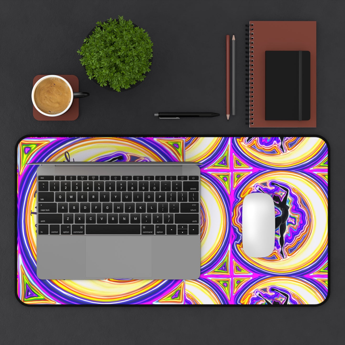 Desk Mat - Vibrant Florescent Moon Goddess To dance is to heal Design
