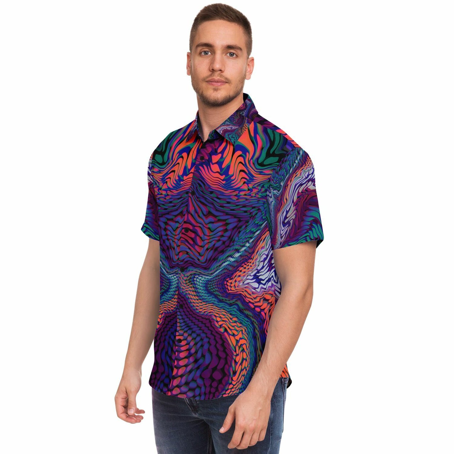 Short Sleeve Button Down Shirt - AOP