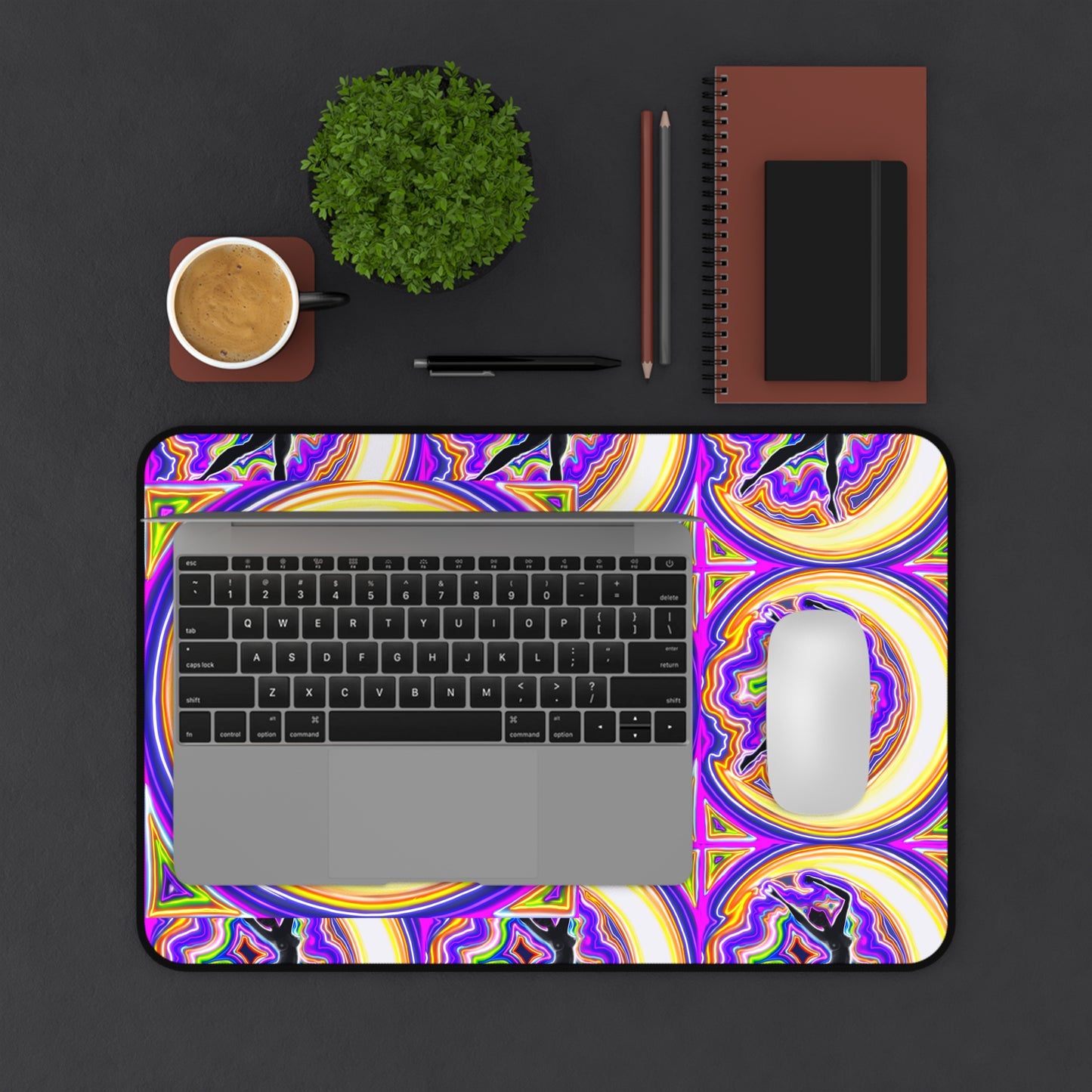 Desk Mat - Vibrant Florescent Moon Goddess To dance is to heal Design