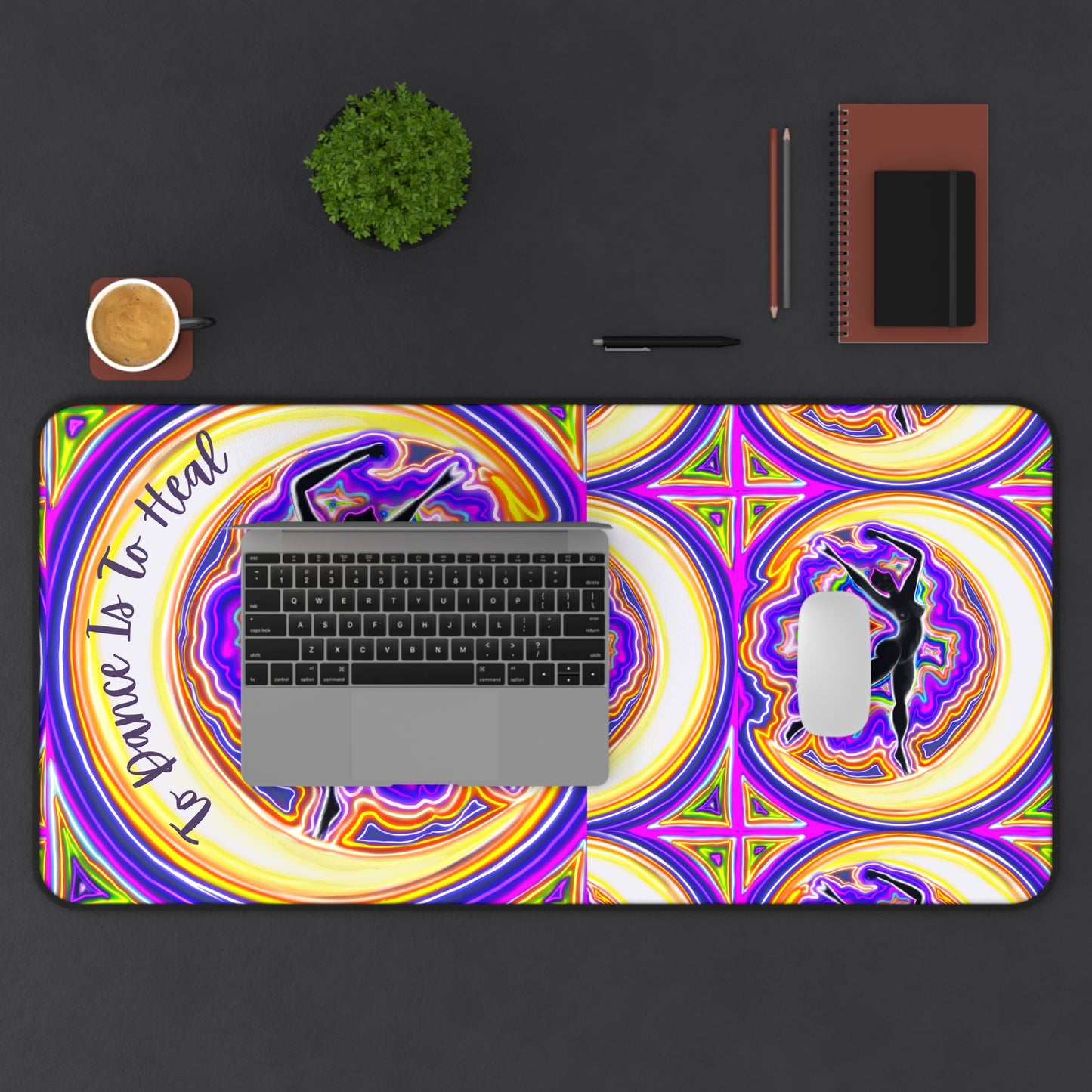 Desk Mat - Vibrant Florescent Moon Goddess To dance is to heal Design