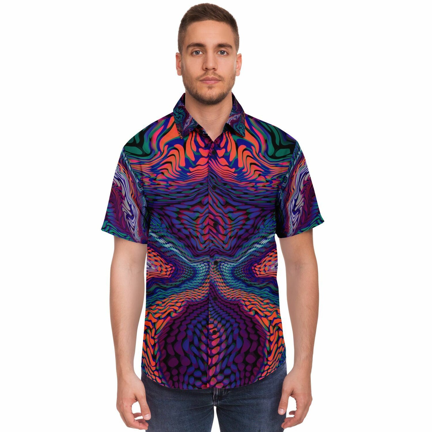Short Sleeve Button Down Shirt - AOP