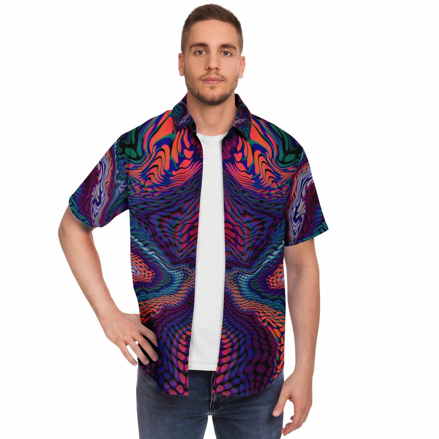 Short Sleeve Button Down Shirt - AOP