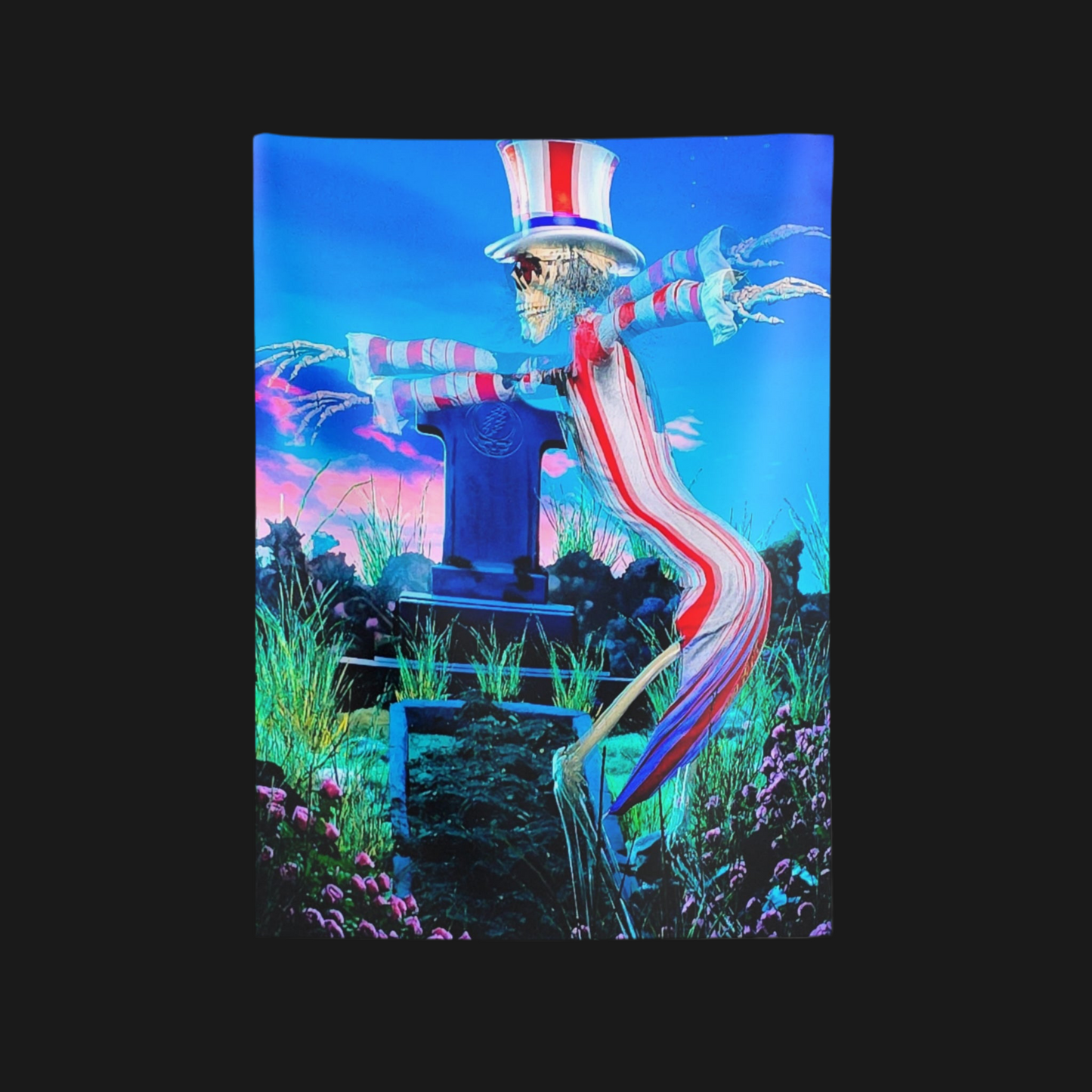 Psychedelic Uncle Sam dancing skeleton Wall Tapestry