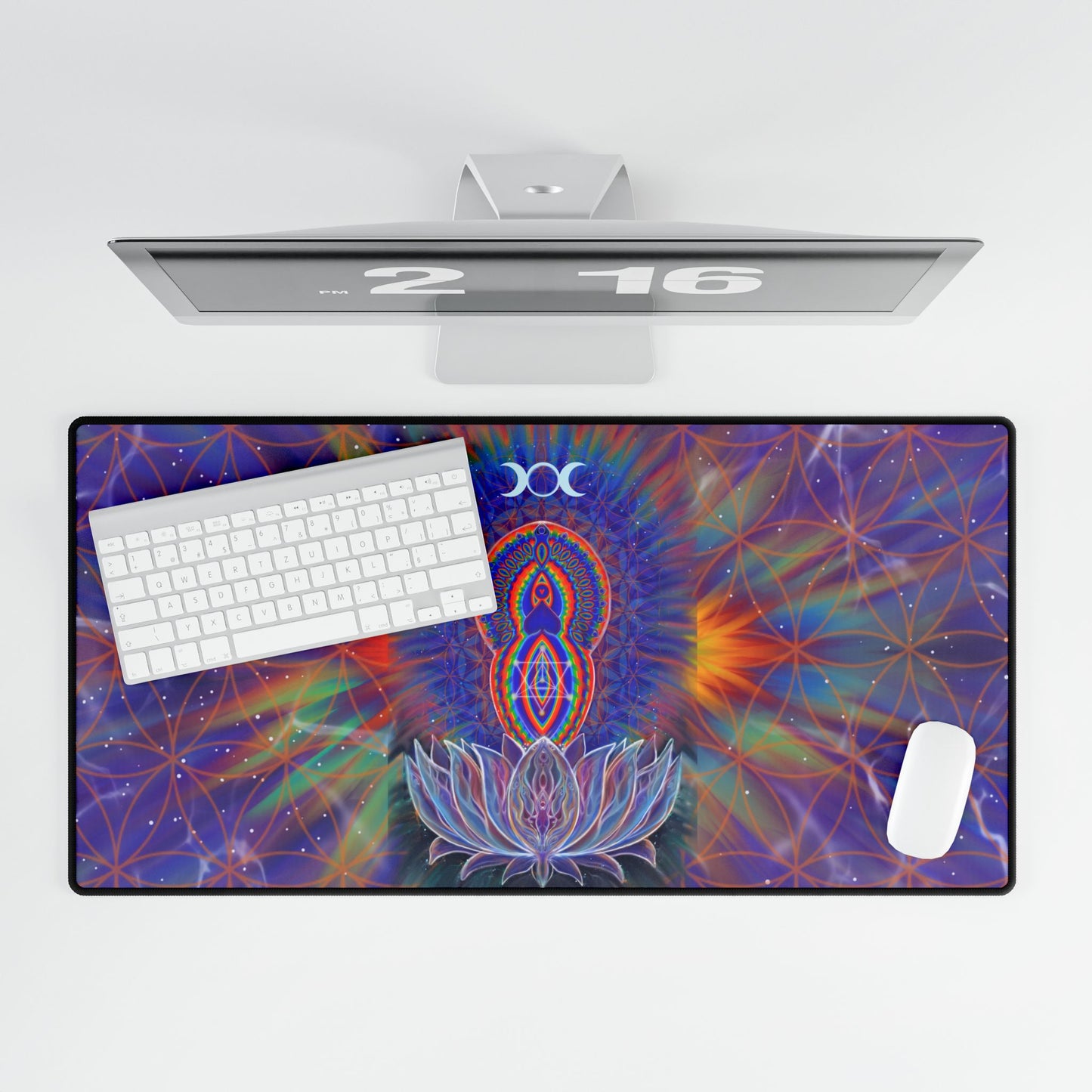 Desk Mats - Sacred Rainbow Geometry Fractal Goddess Lotus Ancestors Art