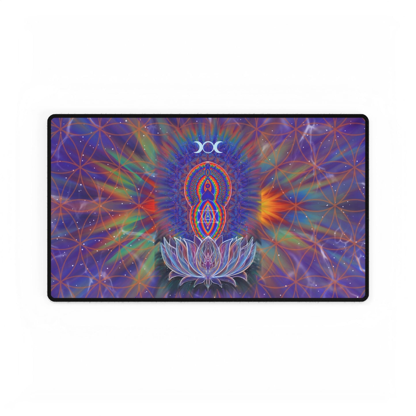 Desk Mats - Sacred Rainbow Geometry Fractal Goddess Lotus Ancestors Art