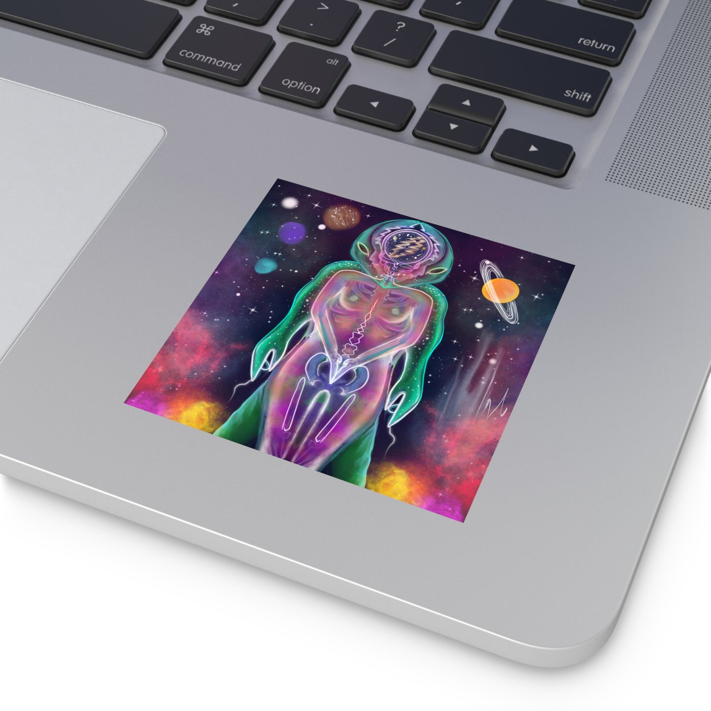 Cosmic alien Square Vinyl Stickers