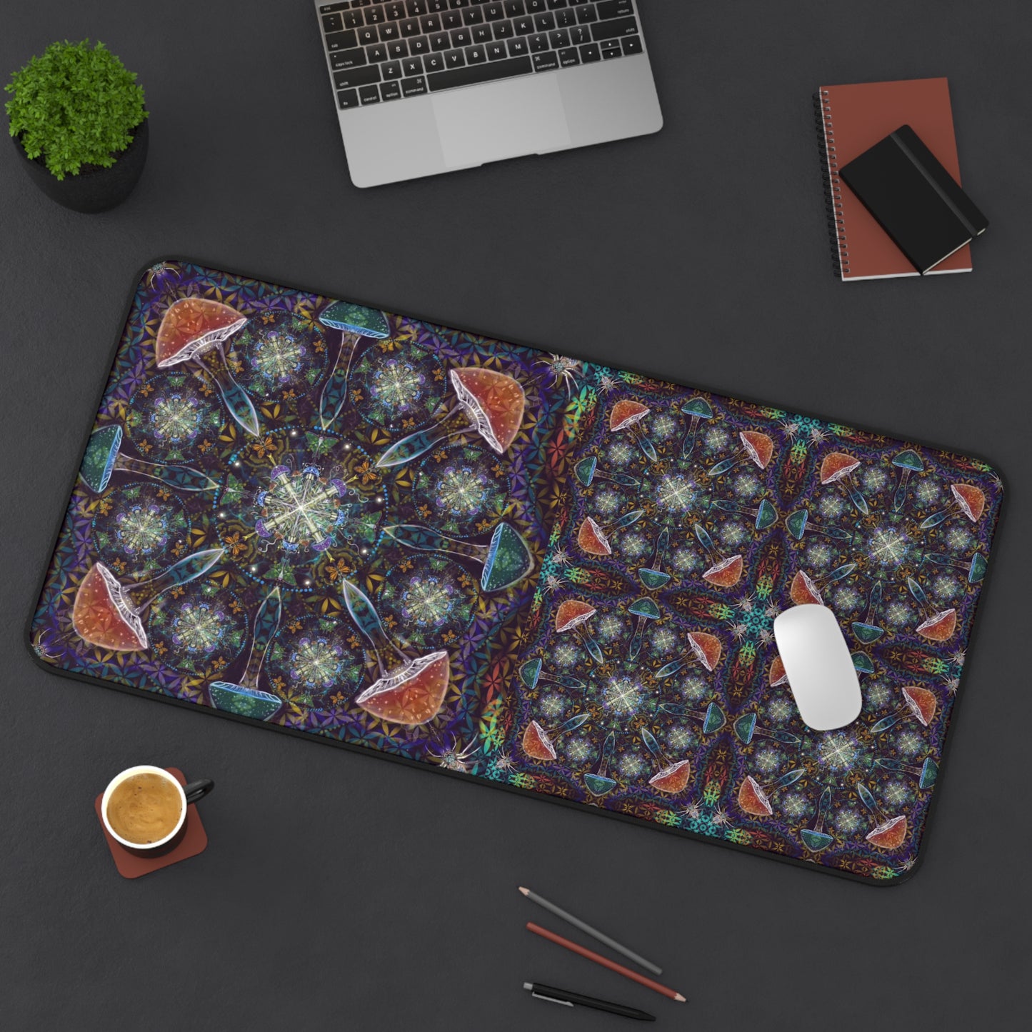 Desk Mat - Sacred Geometry Mushroom Spiders Luna Moths Monarchs Trippy Symbolic Design