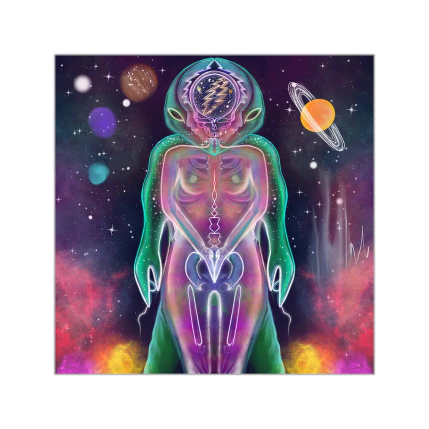 Cosmic alien Square Vinyl Stickers