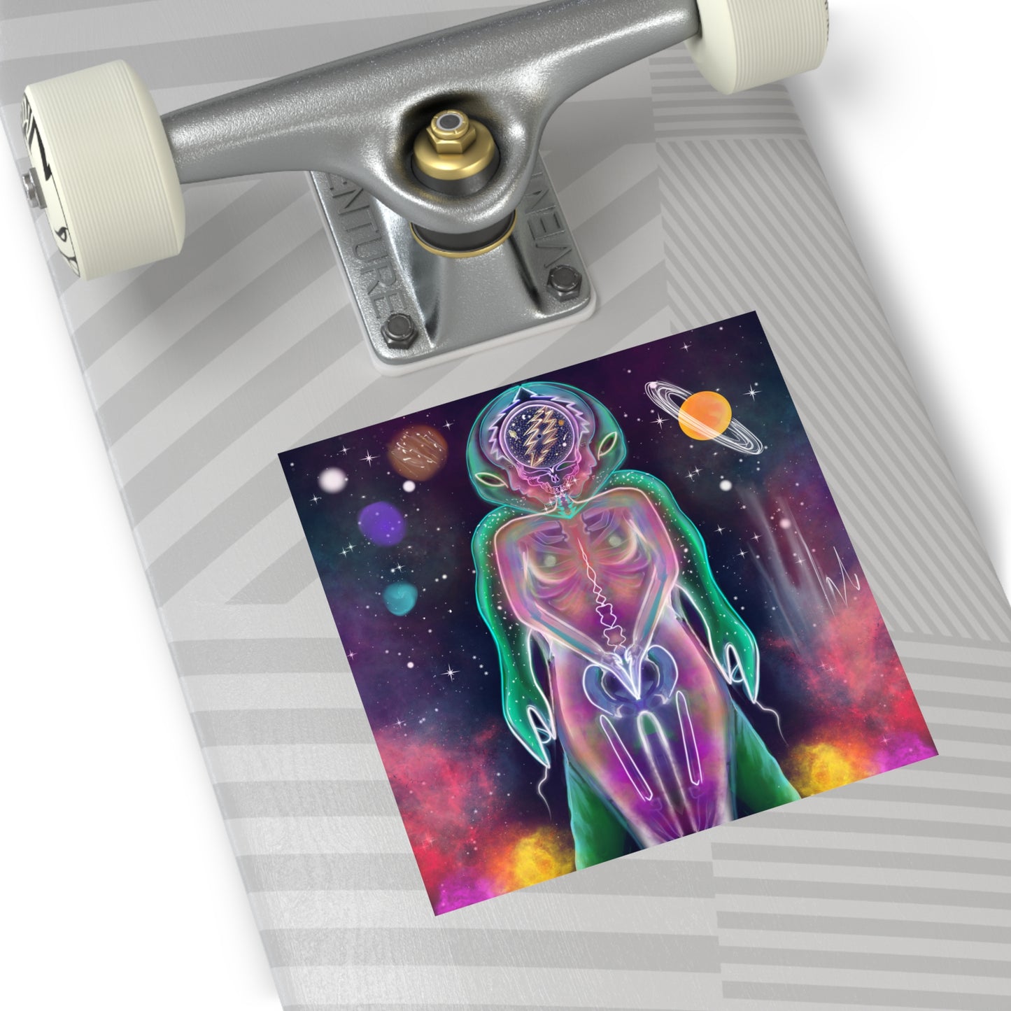 Cosmic alien Square Vinyl Stickers