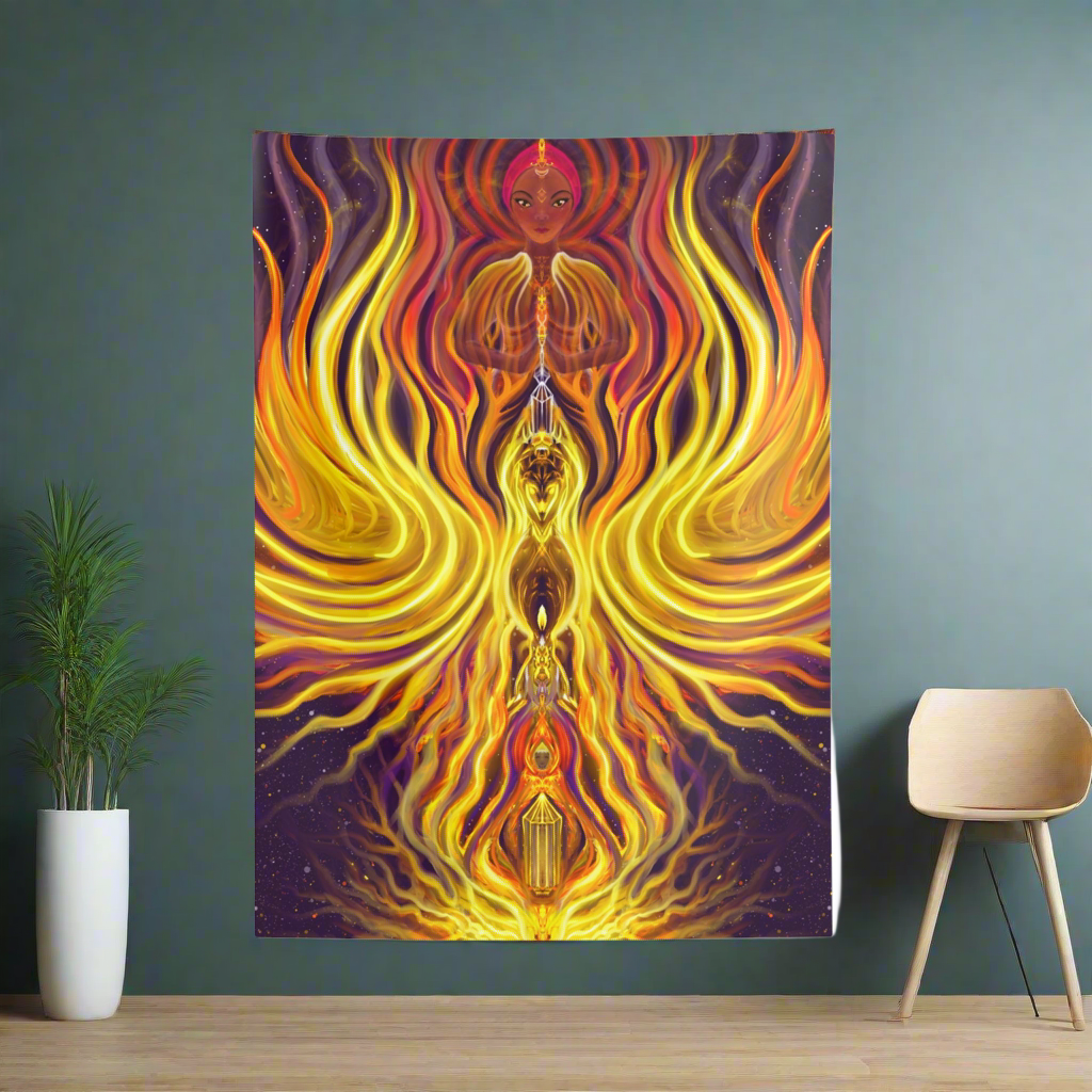 Tapestry - Woman Rising from Phoenix Inner Child Transformation